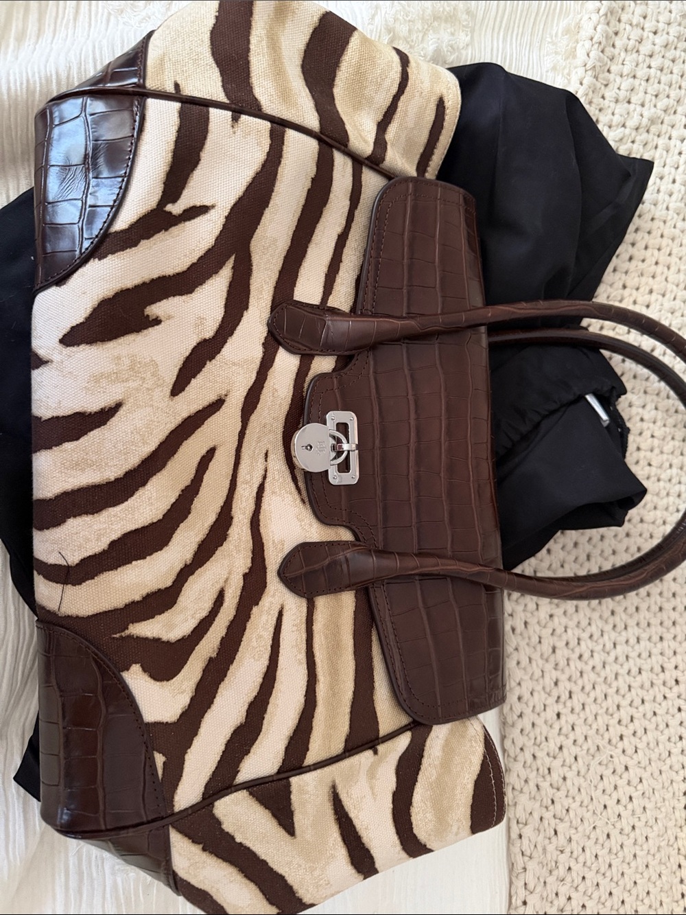 Ralph Lauren Brown and Cream Zebra-Print Tote Bag - Picture 2 of 5